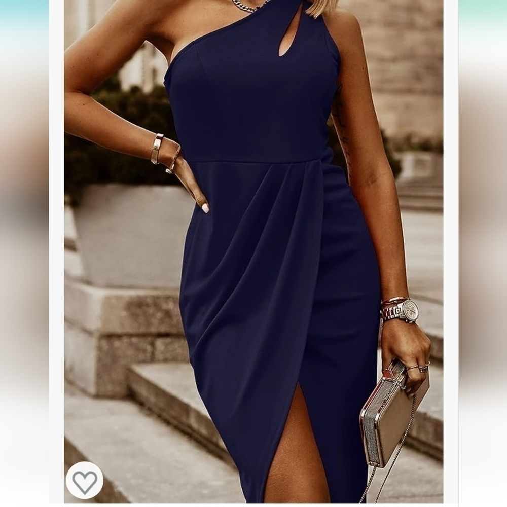 Pretty Garden Women's 1Shoulder Ruched Bodycon Cutout Slit Wrap Dress NWTSizeS - Picture 4 of 13